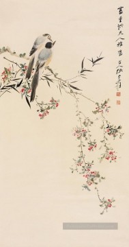  encre - Chang Dai chien oiseaux sur les branches florales ancienne Chine à l’encre
